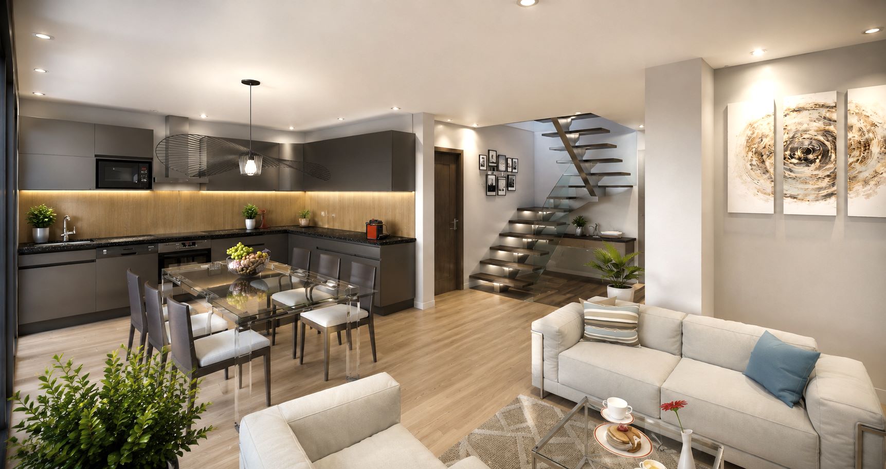 Intérieur lumineux d'une maison neuve à Geneuille